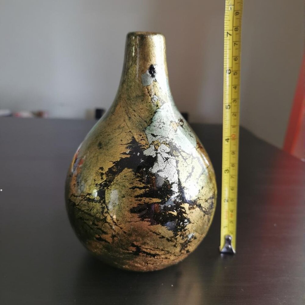 Handmade Antique Bronzed Pear Shape Ceramic Vase, 7" Tall‎